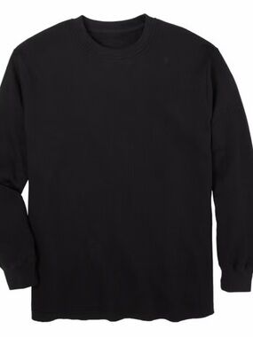 Men's Black Long Sleeve Waffle Knit Thermal Crewneck Shirt